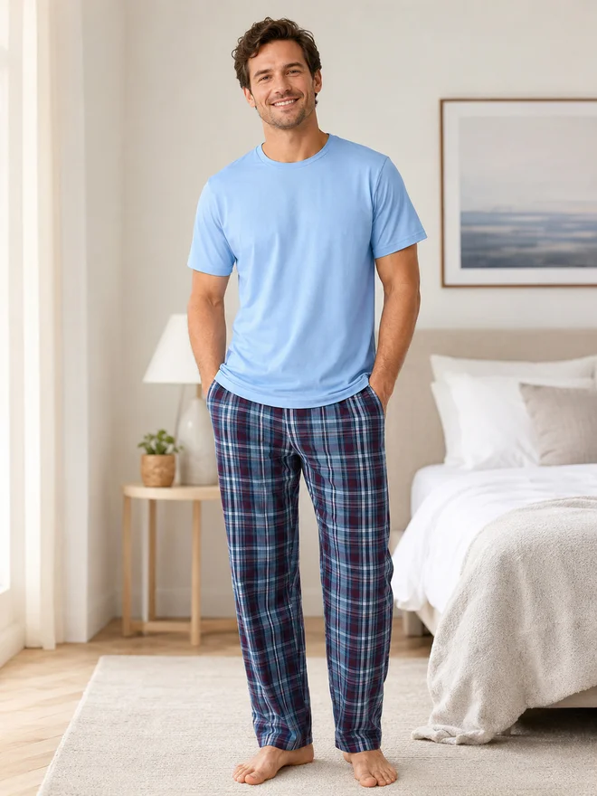 Victor And Jane victor and jane Men Solid Cotton T-Shirt and Checked Pyjama Set