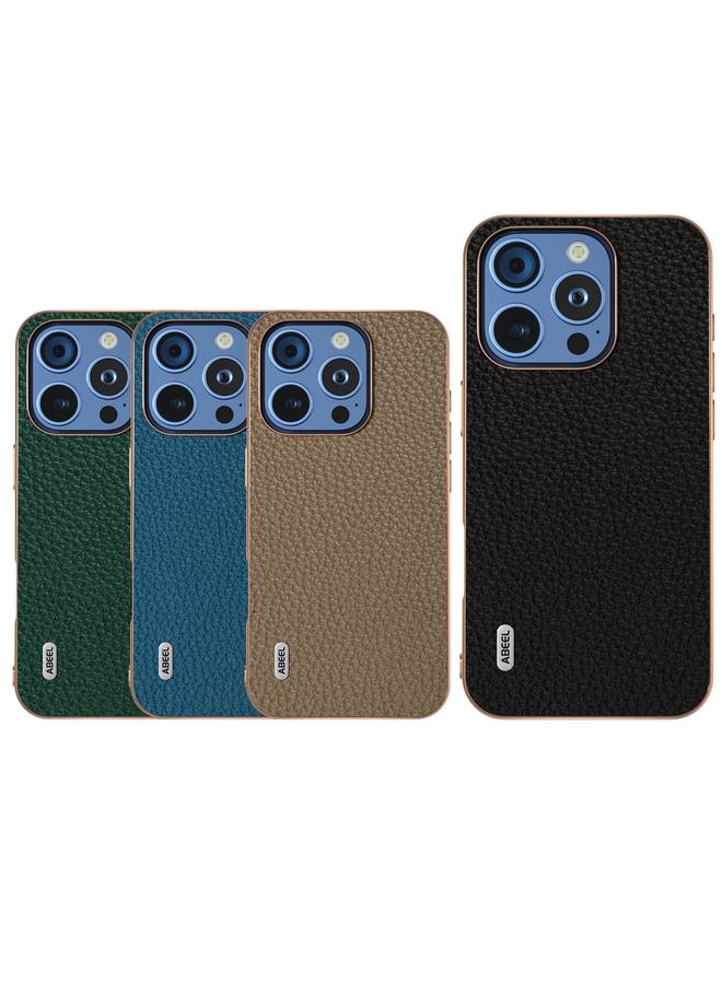 اس-توب جراب هاتف iPhone 16 Pro Max من ABEEL مصنوع من الجلد الطبيعي بإطار مطلي بالكهرباء وملمس الليتشي - Image 5