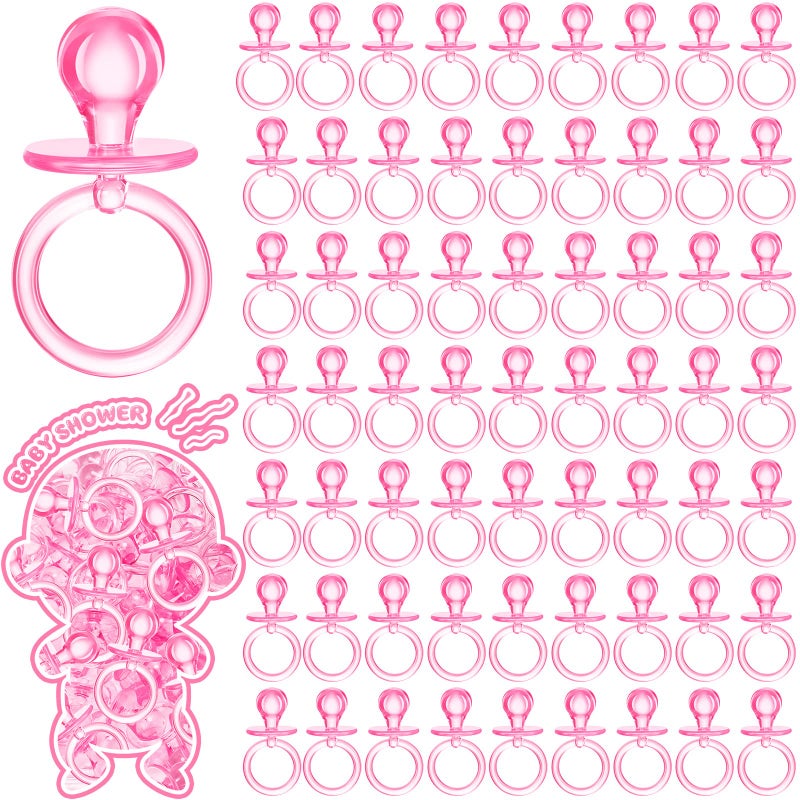 Coume Coume 100 Pcs 25 Inch Baby Shower Pacifiers Acrylic Mini Baby Pacifiers Gifts Gender Reveal Party Favors for Gender Neutral Game Birthday SuppliesPink