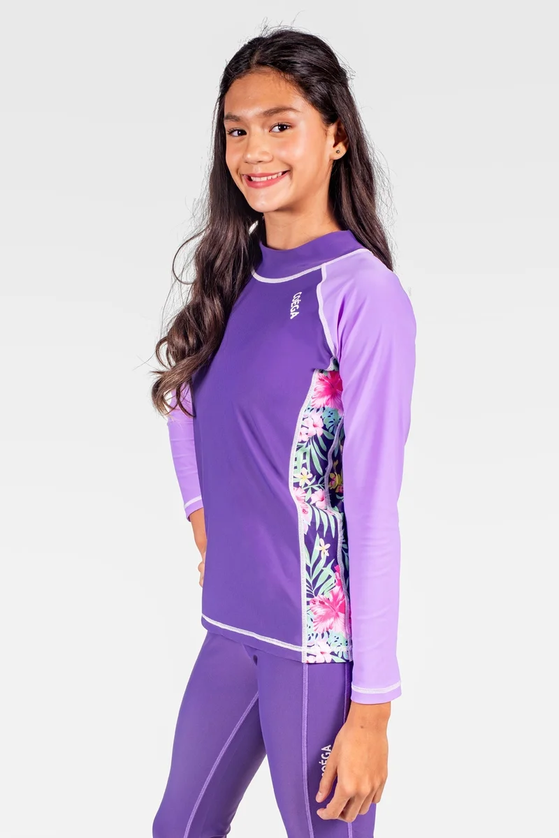 COEGA SUNWEAR  COEGA Rashguard Long Sleeve-Regular Girls Sz10 - Purple Blue Tropical for Kids | Best Price UAE
