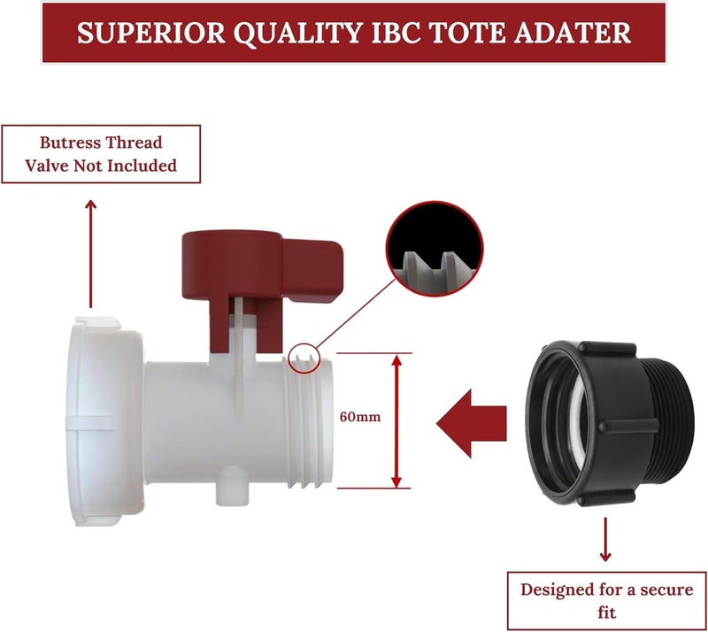 PERMINKS IBC Tote Adapter 2" Female Buttress to 2" Male NPT Standard Pipe Thread, Water Tank Connector for 275-330 Gallon IBC Totes, Food Grade Fittings, Drain Valve, Buttress Adapter for Garden Hose - Image 5