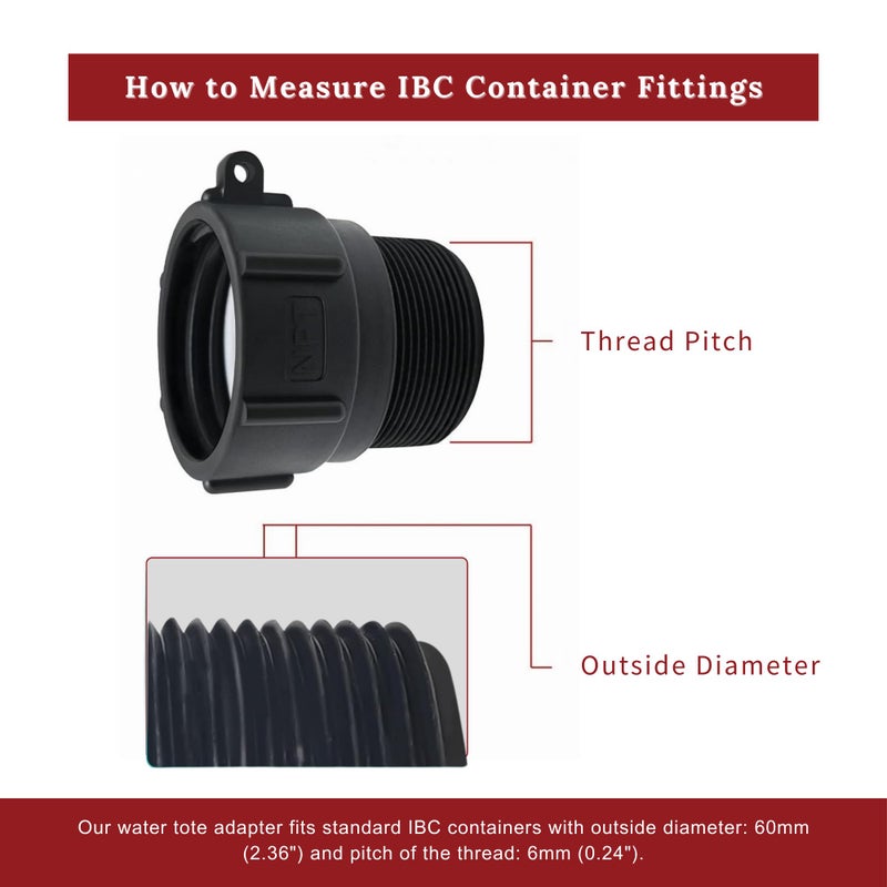 PERMINKS IBC Tote Adapter 2" Female Buttress to 2" Male NPT Standard Pipe Thread, Water Tank Connector for 275-330 Gallon IBC Totes, Food Grade Fittings, Drain Valve, Buttress Adapter for Garden Hose - Image 4