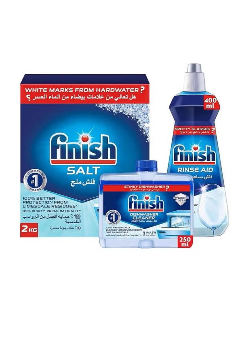 Finish - Finish Dishwashing Bundle (Finish Dishwasher Detergent Salt, 2Kg And Finish Dishwasher Machine Cleaner, 250Ml And Finish Dishwasher Rinse Aid Liquid - 400 Ml) - Image 1