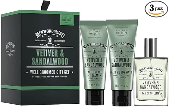 Scottish Fine Soaps Mens Grooming by The Scottish Fine Soaps Company Vetiver Sandalwood Well Groomed Gift Set - Image 1