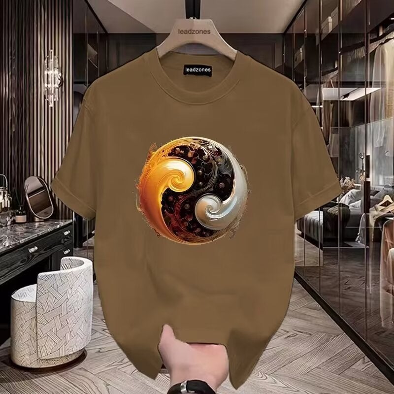 Summer National Fashion Round Neck Tai Chi T-shirt Men's Short-sleeved Fashion Brand Design Sense Printed Loose All-match Personality - Image 4
