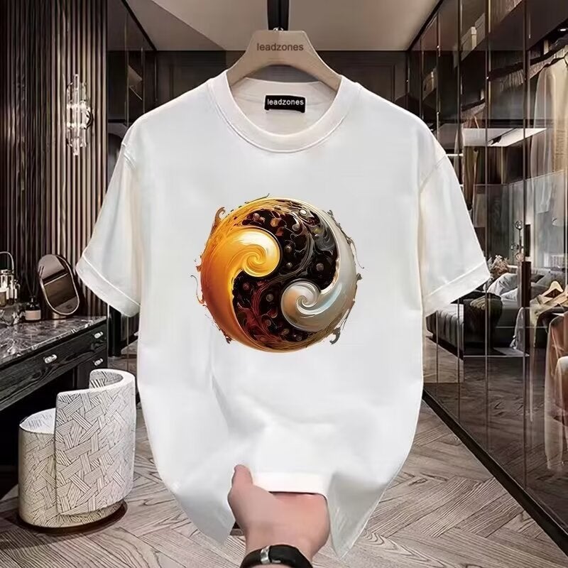 Summer National Fashion Round Neck Tai Chi T-shirt Men's Short-sleeved Fashion Brand Design Sense Printed Loose All-match Personality - Image 3