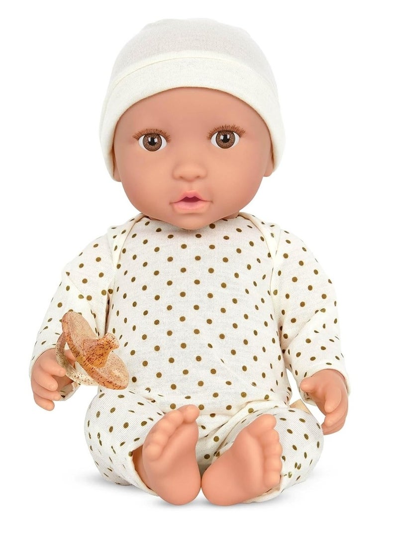 دمية طفل 14بوصة أبيض مع بيجامة بيضاء منقطة باللون الذهبي - LBY7215Z
