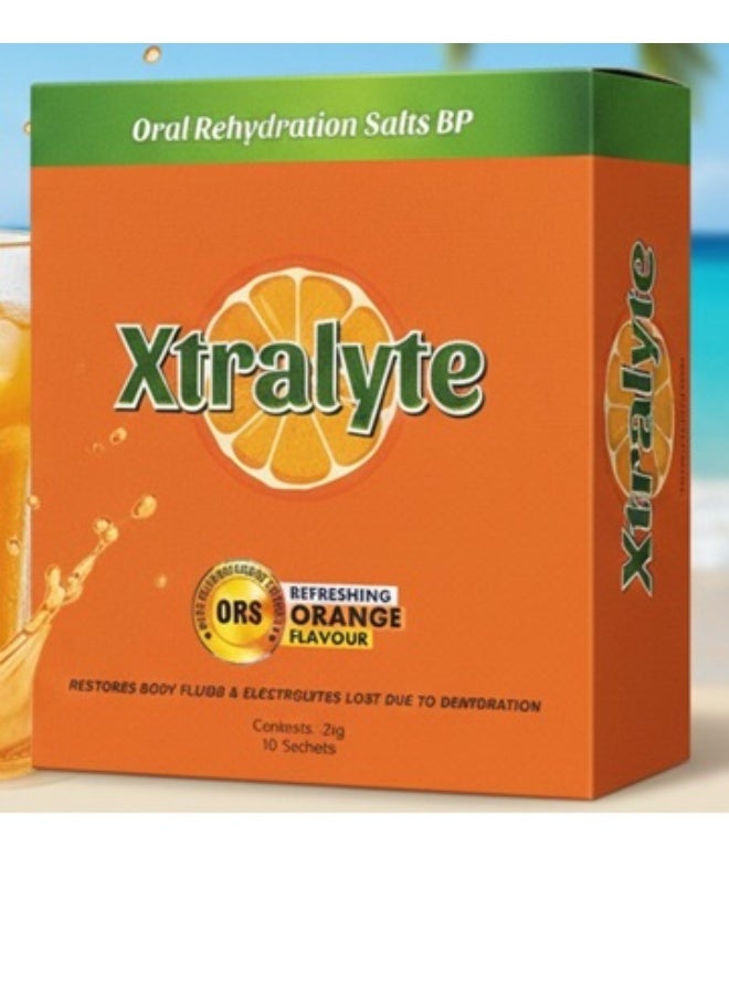 Orange Flavour ORS Sachets Oral Rehydration Salts Electrolyte Hydration Support 10 Sachets