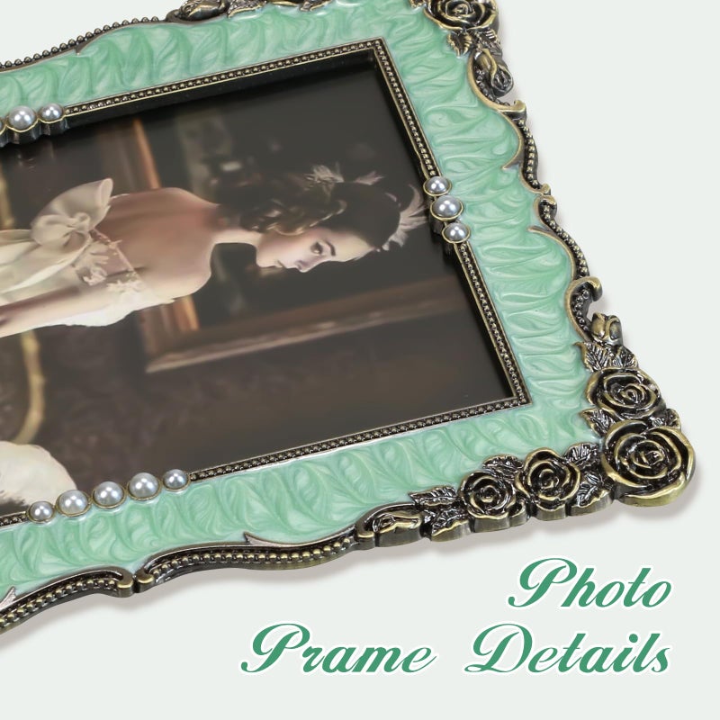 Essovee Vintage Picture Frames 4X6, Elegant Antique Metal Photo Frame with Intricate Rose Carvings and Purple Pearl for Wedding Photos Portraits Unique Gift,Wedding Valentine's/Mother's Day Gifts - Image 2