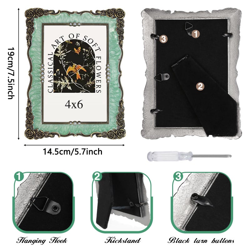 Essovee Vintage Picture Frames 4X6, Elegant Antique Metal Photo Frame with Intricate Rose Carvings and Purple Pearl for Wedding Photos Portraits Unique Gift,Wedding Valentine's/Mother's Day Gifts - Image 5