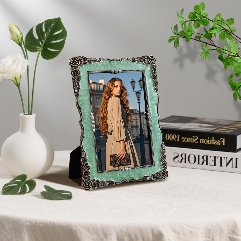 Essovee Vintage Picture Frames 4X6, Elegant Antique Metal Photo Frame with Intricate Rose Carvings and Purple Pearl for Wedding Photos Portraits Unique Gift,Wedding Valentine's/Mother's Day Gifts - Image 3