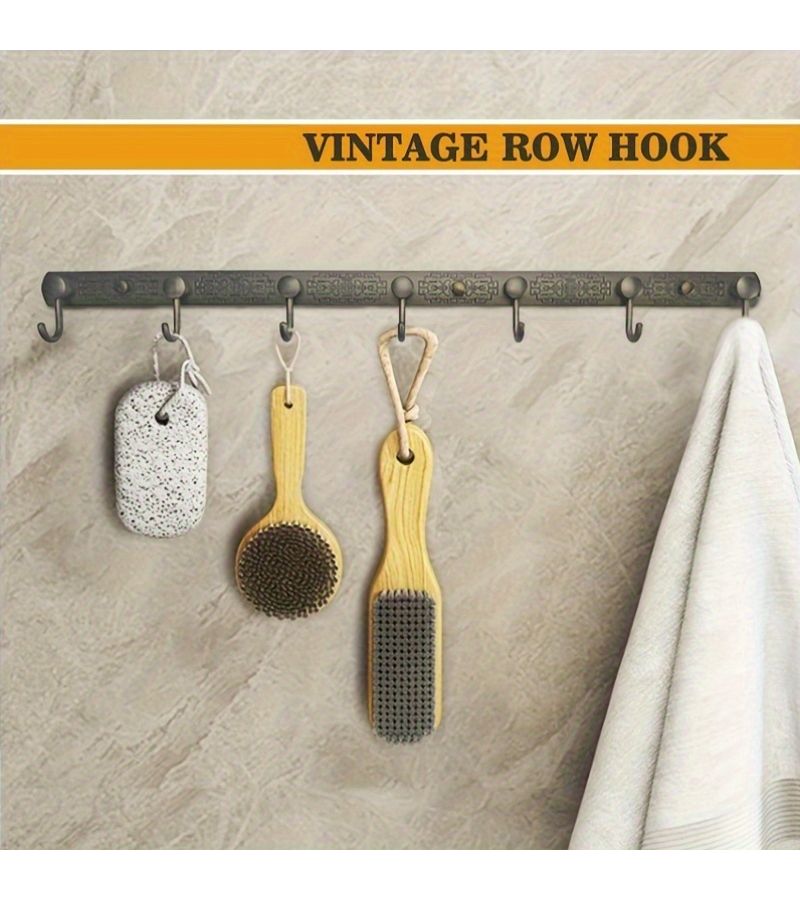 1pc Vintage Clothing Hook Antique Bronze Color 8 Hooks Chinese Style 304 Stainless Steel Heavy Duty Thickened Elongated Hanger Suitable for Bedroom Behind Door Kitchen Bathroom Entryway - Image 1