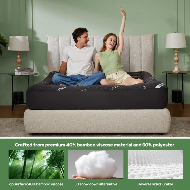 BEDLORE Full Size Mattress Topper Viscose Derived from Bamboo, Thick Pillow Top Mattress Pad with Stretchable Pockets for 6"-15" Mattress, Breathable Mattress Topper for Back Pain Relief(Dark Gray) - Image 3