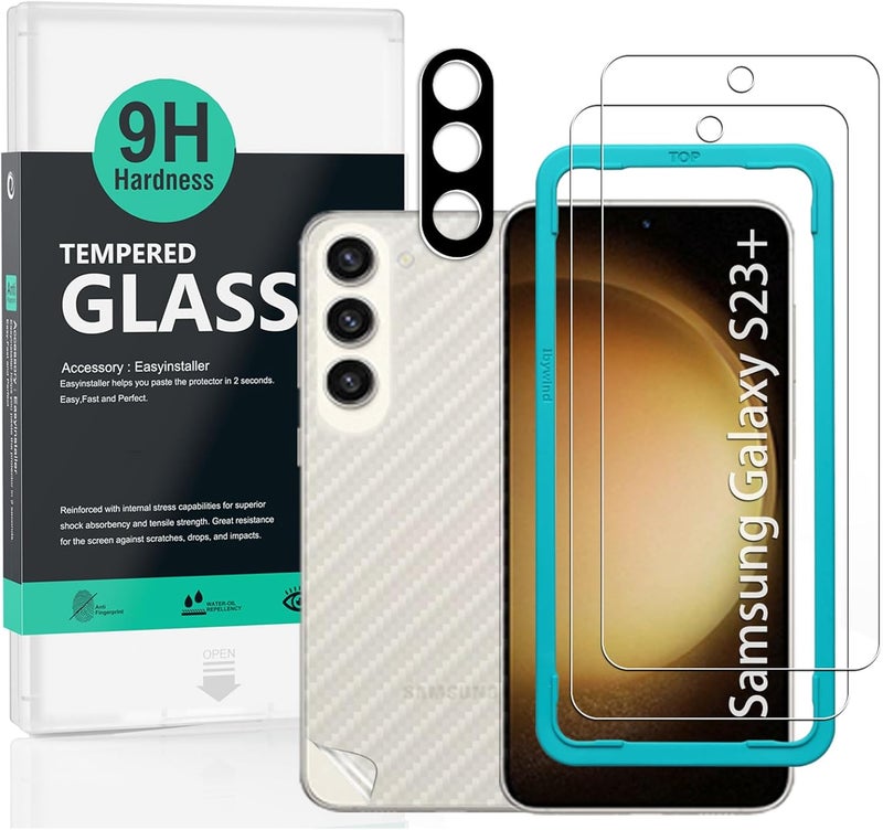 Ibywind For Samsung Galaxy S23+/Galaxy S23 Plus 5G Screen Protector(6.6 Inches),with 2Pcs Tempered Glass,1Pc Camera Lens Protector,1Pc Backing Carbon Fiber Film[Fingerprint Reader,Easy to install] - Image 1