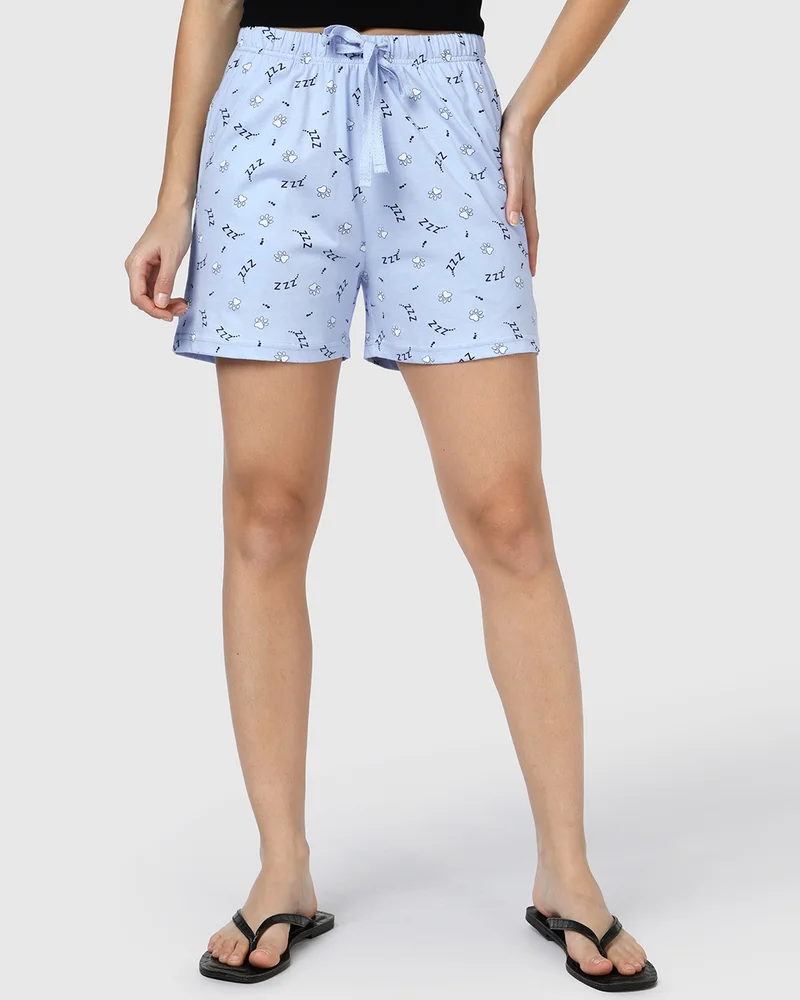 بيواكوف Women's Light Blue All Over Printed Shorts
