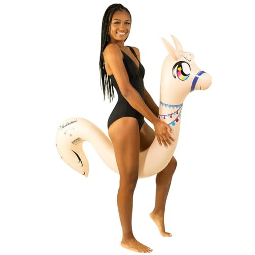 PoolCandy Llama RideOn Inflatable Swim Noodle Pool Float 64 Inch Animal Water Lounger with Photo RealPrint Design Heavy Duty PVC Buoyancy Aid for Teens Adults Supports Up to 200 lbs - Image 1