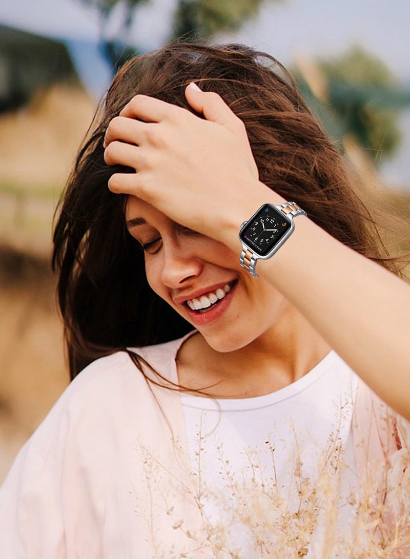 O Ozone (Pack of 3) Thin Metal Bands Compatible With Apple Watch Series 10 | 9 | 8 | 7 | 6 | SE | 5 | 4 | 3 | 2 |1, 38/40/41/42mm Premium Stainless Steel Metal Replacement Adjustable Straps for Women- Beige/Rose Gold/Silver-Rose Gold - Image 2