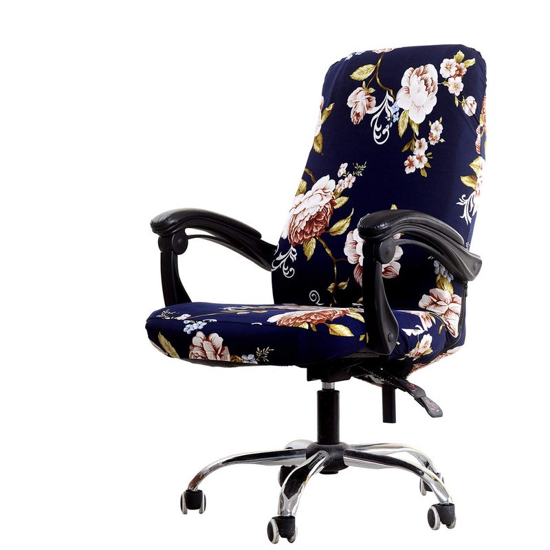 WOMACO Printed Office Chair Covers Stretch Computer Chair Cover Universal Boss Chair Covers Modern Simplism Style High Back Chair Slipcover  Peony Medium
