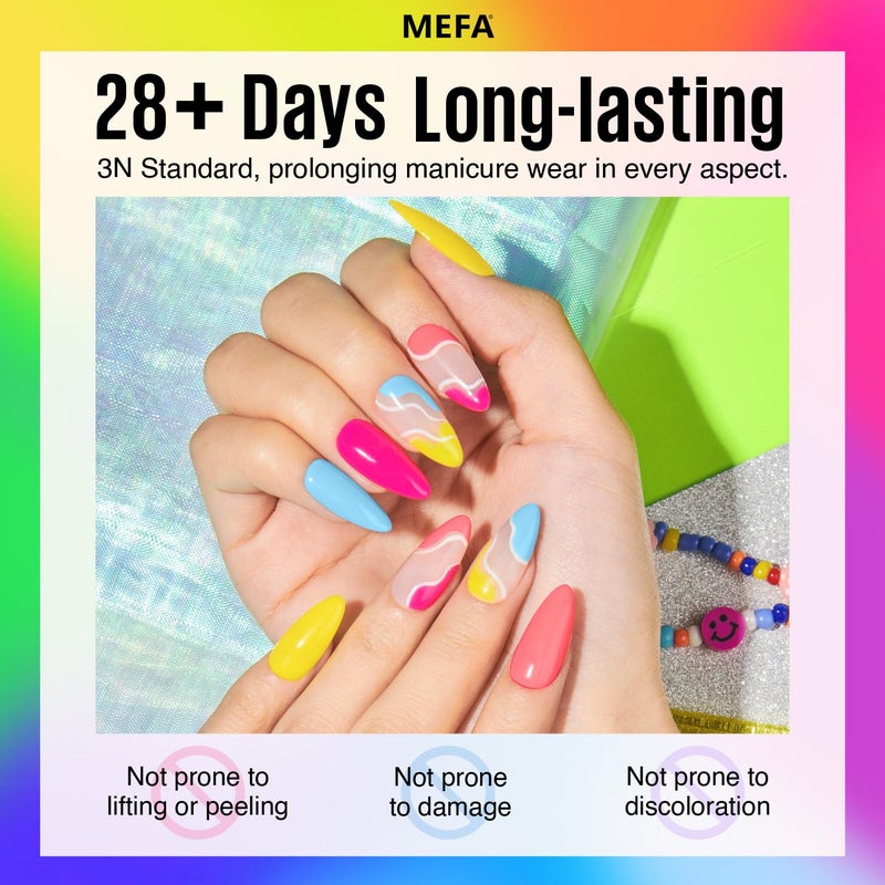 MEFA 35 Pcs Gel Nail Polish Set, 32 Colors Summer Neon Rainbow Bright Gel Nail Polish Yellow Hot Pink Nail Art Manicure DIY Decoration Beginners Salon Home Gift for Women - Image 5