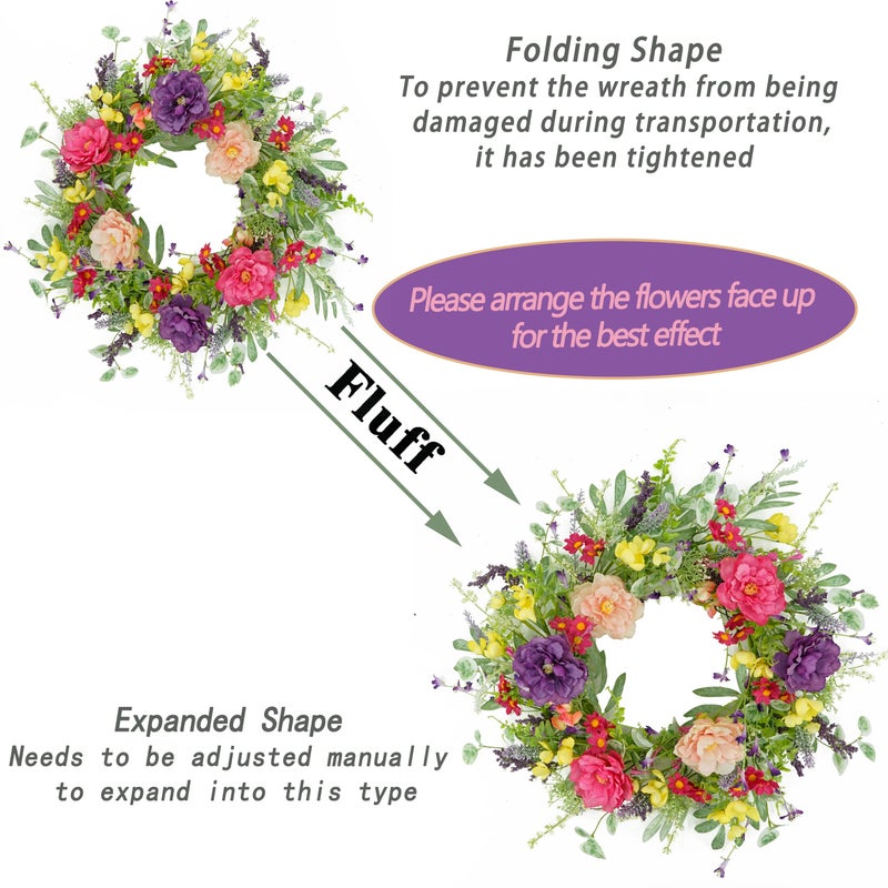 WreathDream Artificial Spring Summer Wreath Peony Wreaths for Front Door with Olive Leaf,Eucalyptus Leaf,Daisy,Lavender for Indoor Outdoor Wall Festival Home Farmhouse Wedding Decor - Image 2