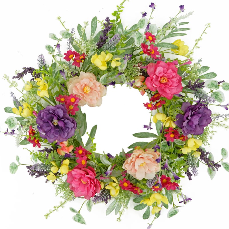 WreathDream Artificial Spring Summer Wreath Peony Wreaths for Front Door with Olive Leaf,Eucalyptus Leaf,Daisy,Lavender for Indoor Outdoor Wall Festival Home Farmhouse Wedding Decor - Image 1