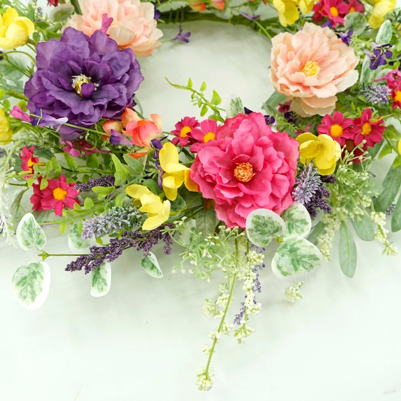 WreathDream Artificial Spring Summer Wreath Peony Wreaths for Front Door with Olive Leaf,Eucalyptus Leaf,Daisy,Lavender for Indoor Outdoor Wall Festival Home Farmhouse Wedding Decor - Image 5