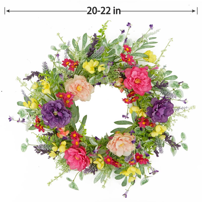 WreathDream Artificial Spring Summer Wreath Peony Wreaths for Front Door with Olive Leaf,Eucalyptus Leaf,Daisy,Lavender for Indoor Outdoor Wall Festival Home Farmhouse Wedding Decor - Image 3