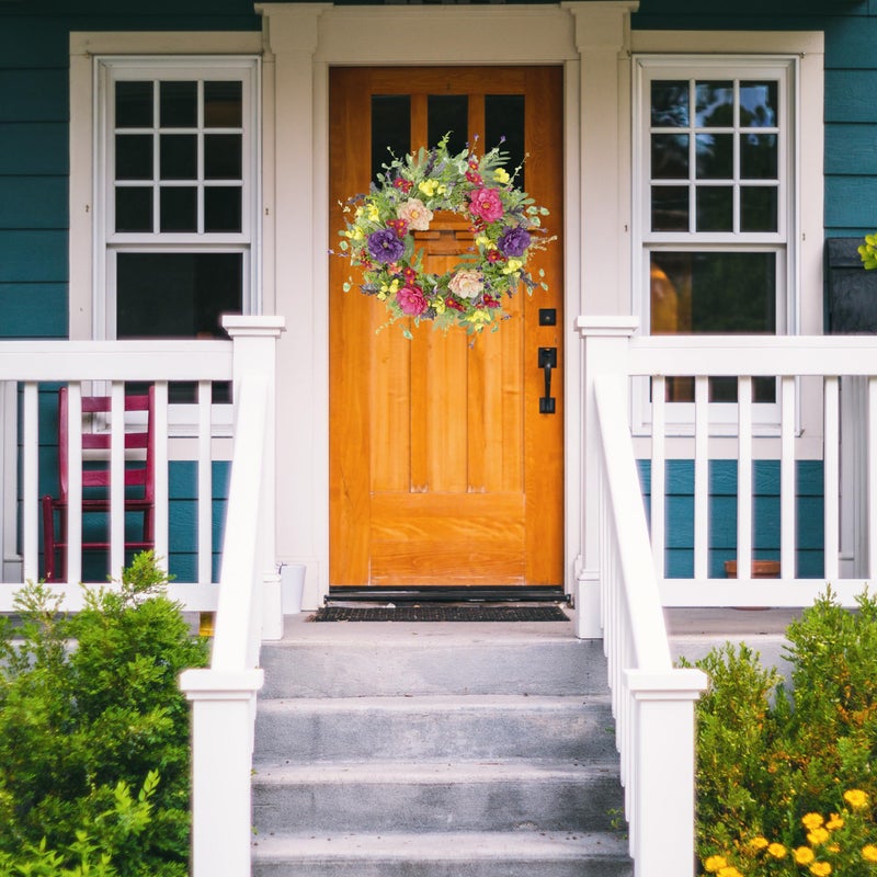 WreathDream Artificial Spring Summer Wreath Peony Wreaths for Front Door with Olive Leaf,Eucalyptus Leaf,Daisy,Lavender for Indoor Outdoor Wall Festival Home Farmhouse Wedding Decor - Image 4