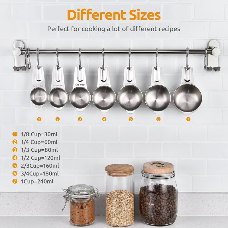 U-Taste 18/8 Stainless Steel Measuring Cups: U-Taste Metal Measure Cup Set of 7, Kitchen Utensils for Cooking Baking: 1/8 Cup, 1/4 Cup, 1/3 Cup, 1/2 Cup, 2/3 Cup, 3/4 Cup, 1 Cup Dry and Liquid Ingredients - Image 2