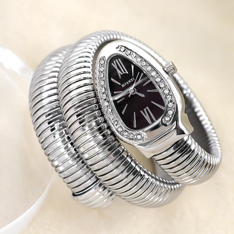 BIFANXI® Women's Snake-Shaped Bracelet Watch | Stylish Quartz Wristwatch with Oval Dial | 50m Waterproof Ladies' Fashion Watch for Weddings & Parties-IMP - Image 2