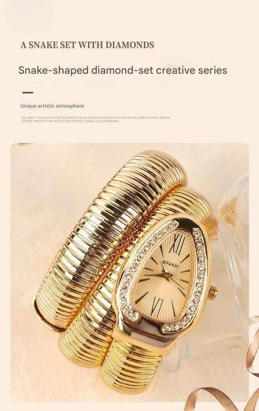 BIFANXI® Women's Snake-Shaped Bracelet Watch | Stylish Quartz Wristwatch with Oval Dial | 50m Waterproof Ladies' Fashion Watch for Weddings & Parties-IMP - Image 3