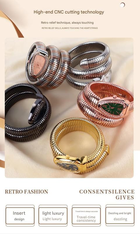 BIFANXI® Women's Snake-Shaped Bracelet Watch | Stylish Quartz Wristwatch with Oval Dial | 50m Waterproof Ladies' Fashion Watch for Weddings & Parties-IMP - Image 5