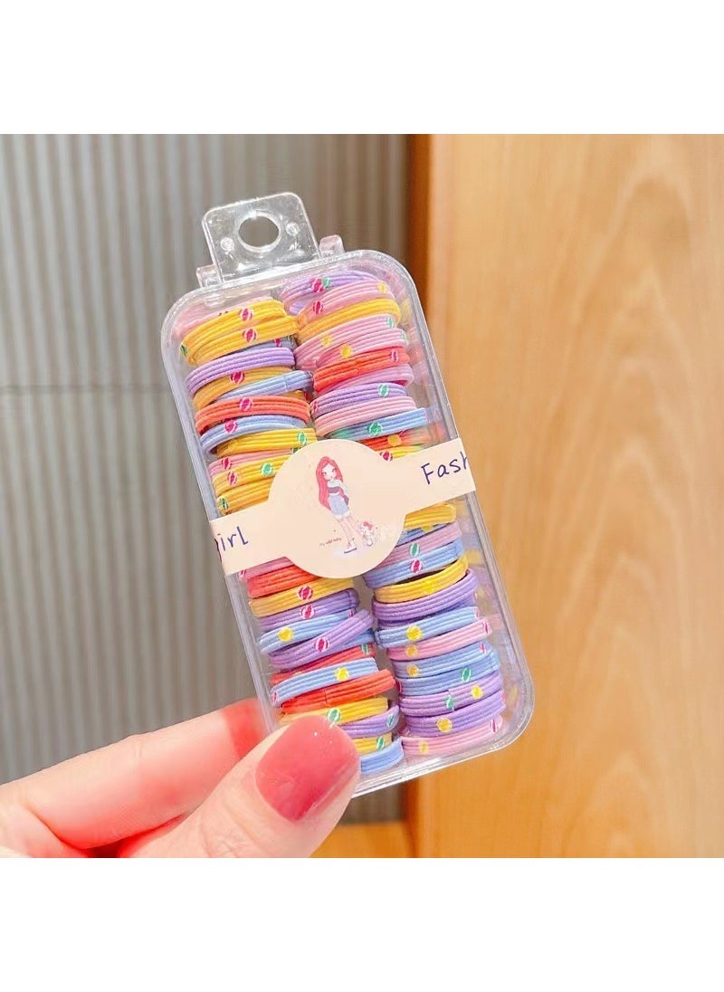 Generic Candy-Colored Kids Hair Ties Elastic Bands 4# flat belt small rubber band printing fruit (60 boxes)