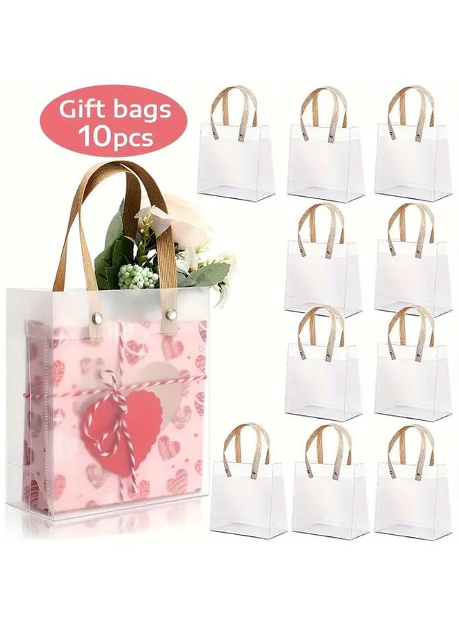 10pcs Pink Heart Balloon Clear Plastic Gift Bags with Twine Handles 5.9x5.1in - Image 1