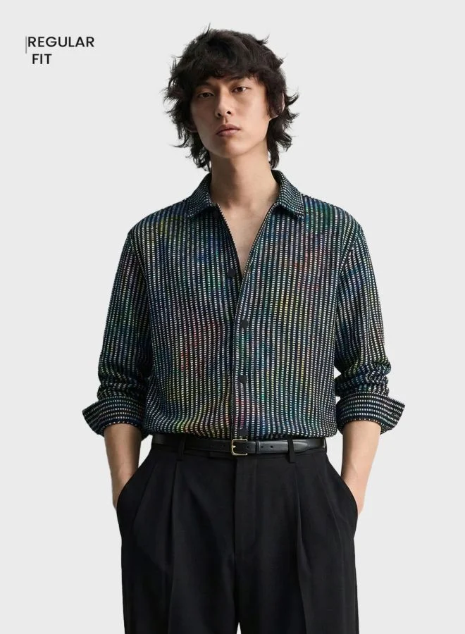 ذا انديان كراج كو Men Regular Fit Textured Cutaway Collar Full Sleeves Shirt