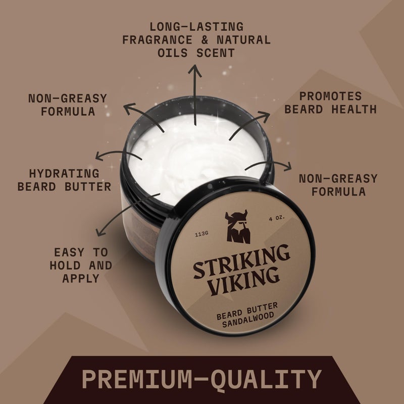 Striking Viking Sandalwood Beard Softener for Men - Non-Greasy Cream Formula With Natural Ingredients for Hydrated and Refreshing Beards (4oz) - Image 2