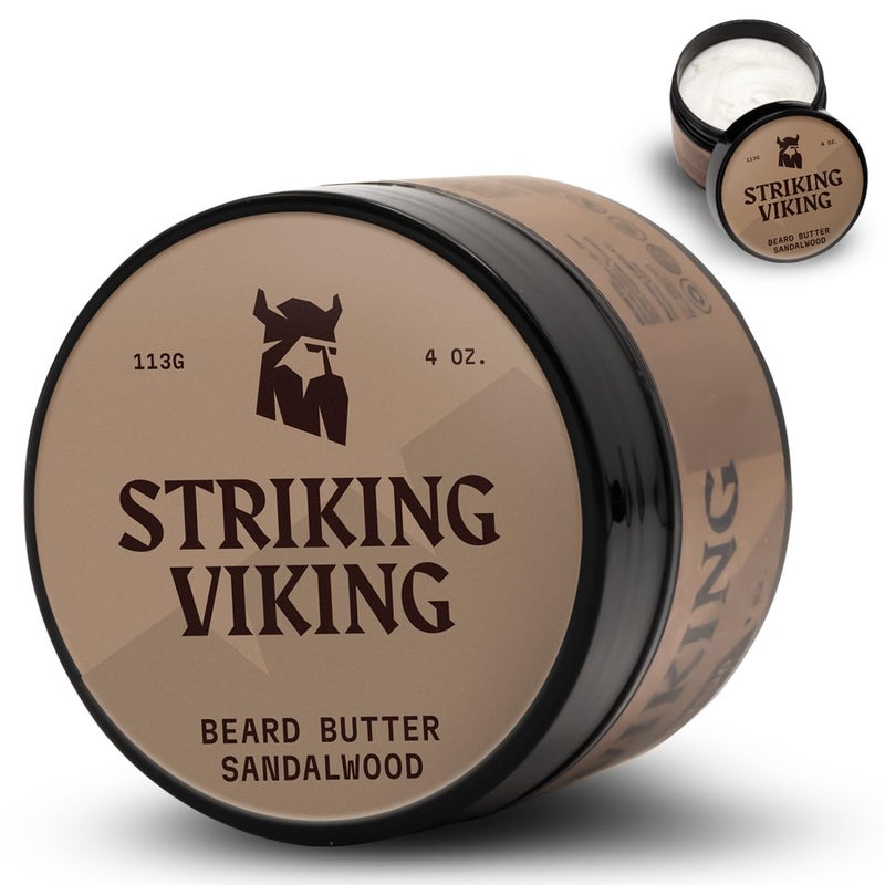 Striking Viking Sandalwood Beard Softener for Men - Non-Greasy Cream Formula With Natural Ingredients for Hydrated and Refreshing Beards (4oz) - Image 1