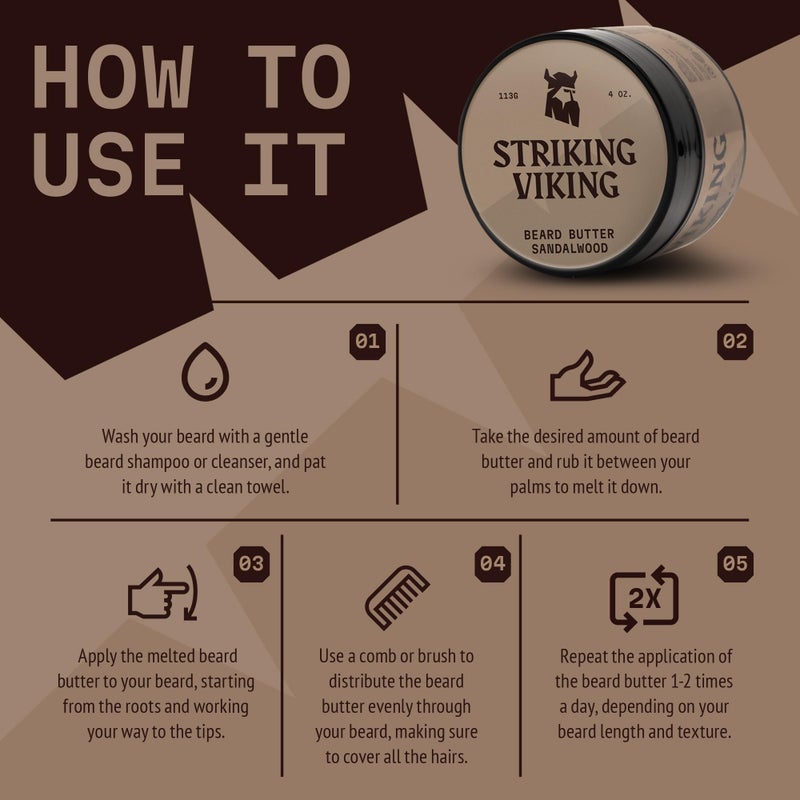 Striking Viking Sandalwood Beard Softener for Men - Non-Greasy Cream Formula With Natural Ingredients for Hydrated and Refreshing Beards (4oz) - Image 5