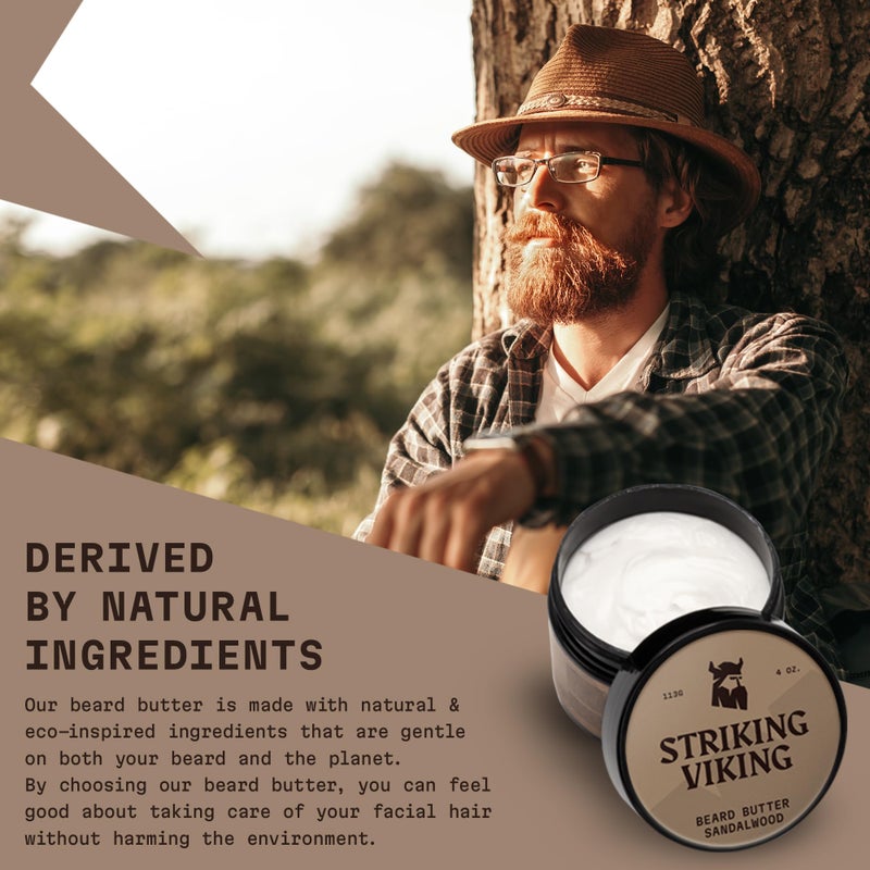 Striking Viking Sandalwood Beard Softener for Men - Non-Greasy Cream Formula With Natural Ingredients for Hydrated and Refreshing Beards (4oz) - Image 3