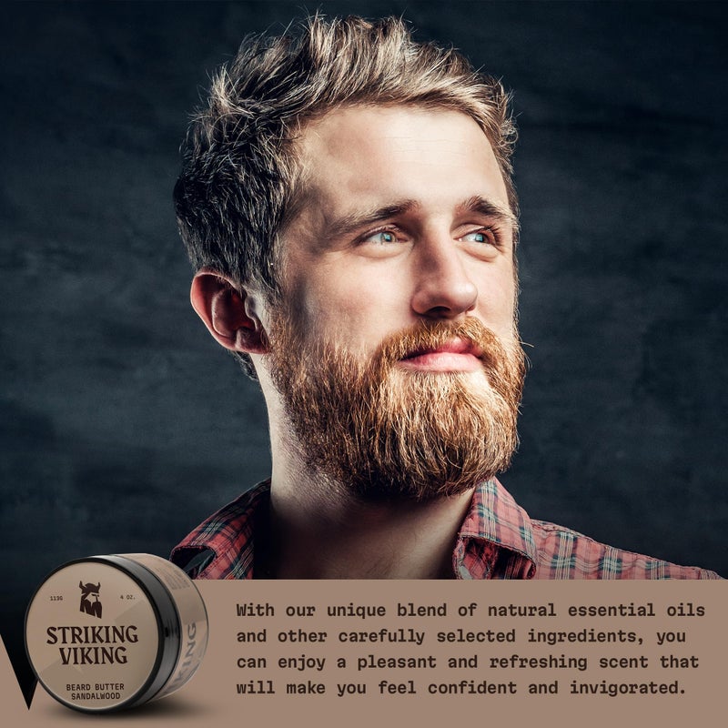 Striking Viking Sandalwood Beard Softener for Men - Non-Greasy Cream Formula With Natural Ingredients for Hydrated and Refreshing Beards (4oz) - Image 4