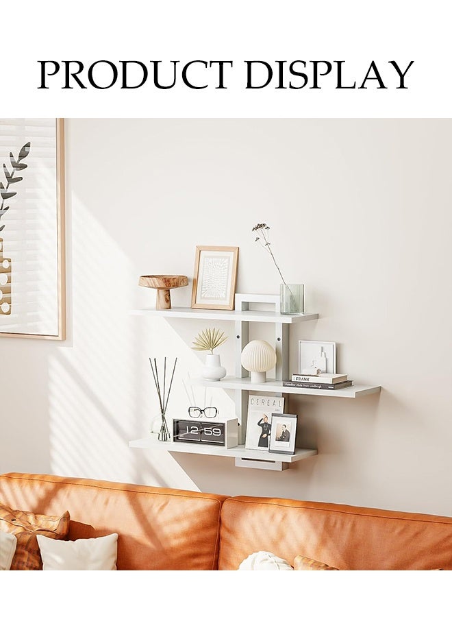 DUNISO Three-Layer Wooden Floating Shelf, Wall Storage Rack, Decorative Wall Shelf, Wall Shelf Punched One-Line Board Bookshelf Wall Storage Small Shelf, Suitable For Bedroom/Living Room/Bathroom/Kitchen/Office, White  - Image 4