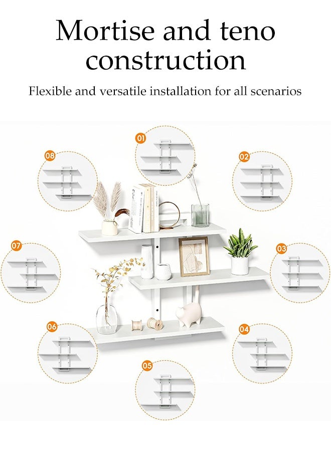 DUNISO Three-Layer Wooden Floating Shelf, Wall Storage Rack, Decorative Wall Shelf, Wall Shelf Punched One-Line Board Bookshelf Wall Storage Small Shelf, Suitable For Bedroom/Living Room/Bathroom/Kitchen/Office, White  - Image 5