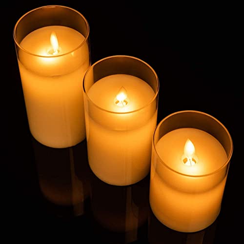 XERGY Glass Battery Operated Flameless Led Candles with 10-Key Remote and Timer, Real Wax Candles Warm White Flickering Light for Home Decoration(Pack of 3, White) - Image 4