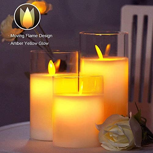 XERGY Glass Battery Operated Flameless Led Candles with 10-Key Remote and Timer, Real Wax Candles Warm White Flickering Light for Home Decoration(Pack of 3, White) - Image 2