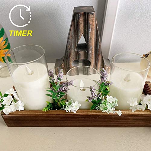 XERGY Glass Battery Operated Flameless Led Candles with 10-Key Remote and Timer, Real Wax Candles Warm White Flickering Light for Home Decoration(Pack of 3, White) - Image 5