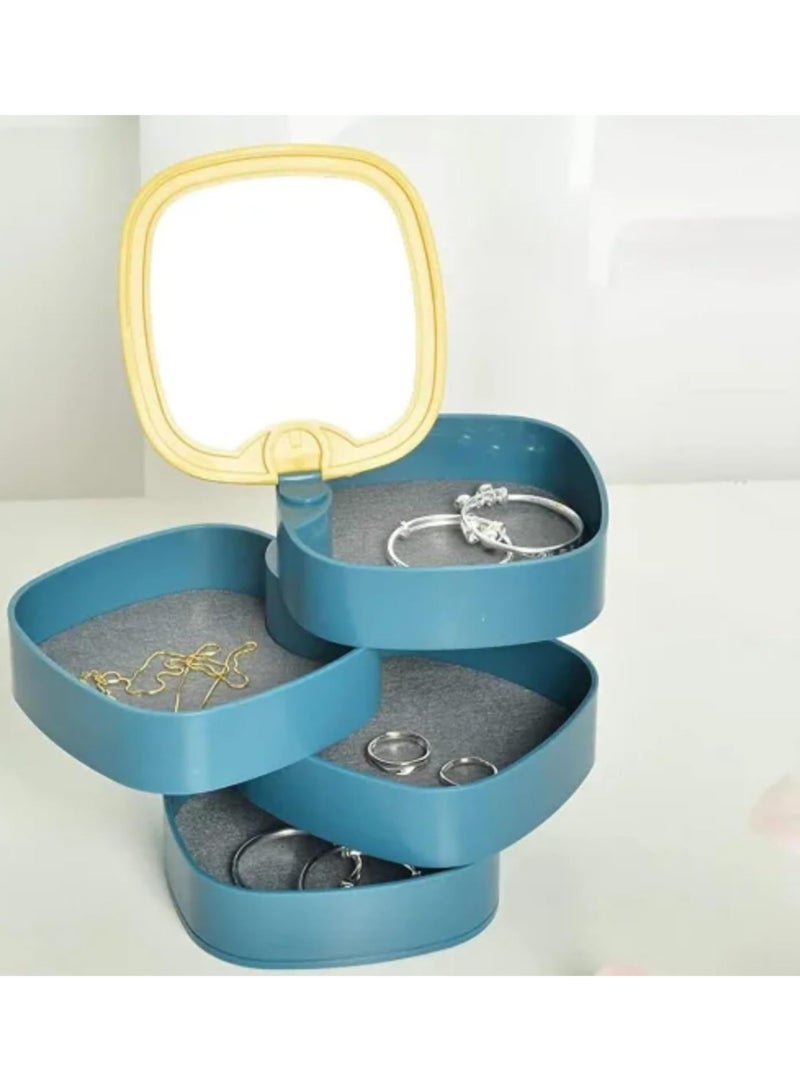 نظم مجوهرات أوروبية بـ 4 طبقات مع مرآة، صندوق مجوهرات وحامل أقراط للنساء، علبة مجوهرات دوارة مخصصة من 4 طبقات مع غطاء للأقراط والقلائد والأساور - Image 1
