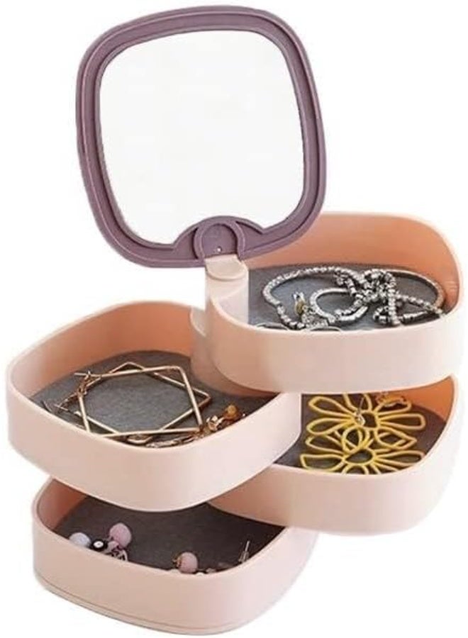 نظم مجوهرات أوروبية بـ 4 طبقات مع مرآة، صندوق مجوهرات وحامل أقراط للنساء، علبة مجوهرات دوارة مخصصة من 4 طبقات مع غطاء للأقراط والقلائد والأساور - Image 5