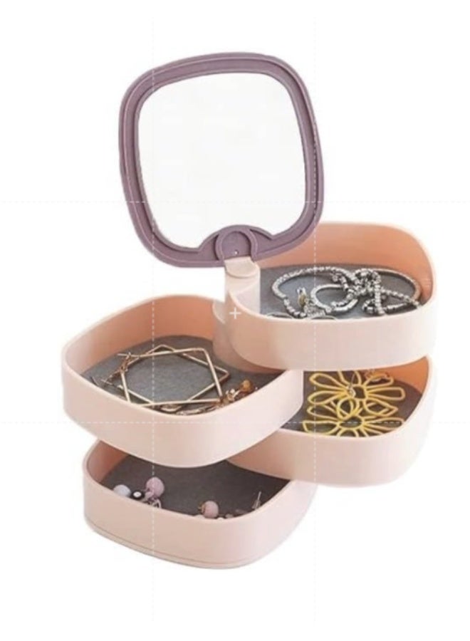 Multi-layer rotating jewelry and accessories organizer box with built-in mirror – a stylish storage case for earrings, rings, and necklaces with a compact and space-saving design. - Image 1