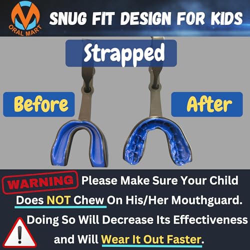 Oral Mart Black/Blue Strapped Youth Mouth Guard for Kids - Sports Mouthguard with Connected Strap for Ice Hockey, Football, Lacrosse, Taekwondo - Image 3