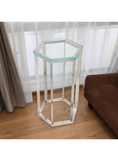 RIGID Stainless Steel End Table with Glass Top  71x40x40cm  - Image 1